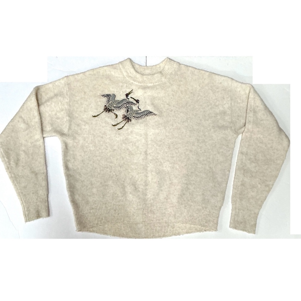 H&M Cream Sweater with Embroidered Cranes